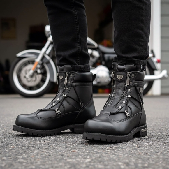 Milwaukee Motorcycle Boots Black MB440 Throttle Leather size 9.5D